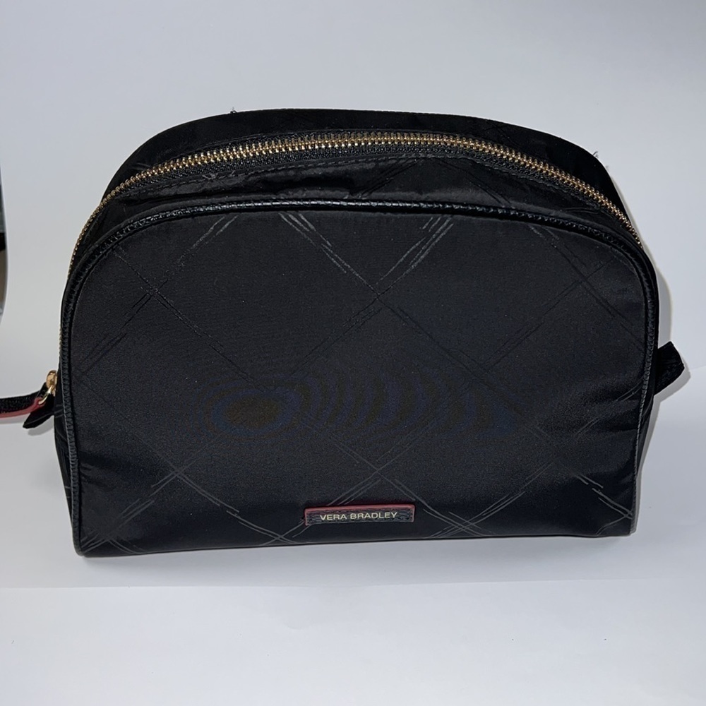 Vera Bradley Large Black Nylon Zip Around Toiletry Cosmetic Dopp Kit Bag